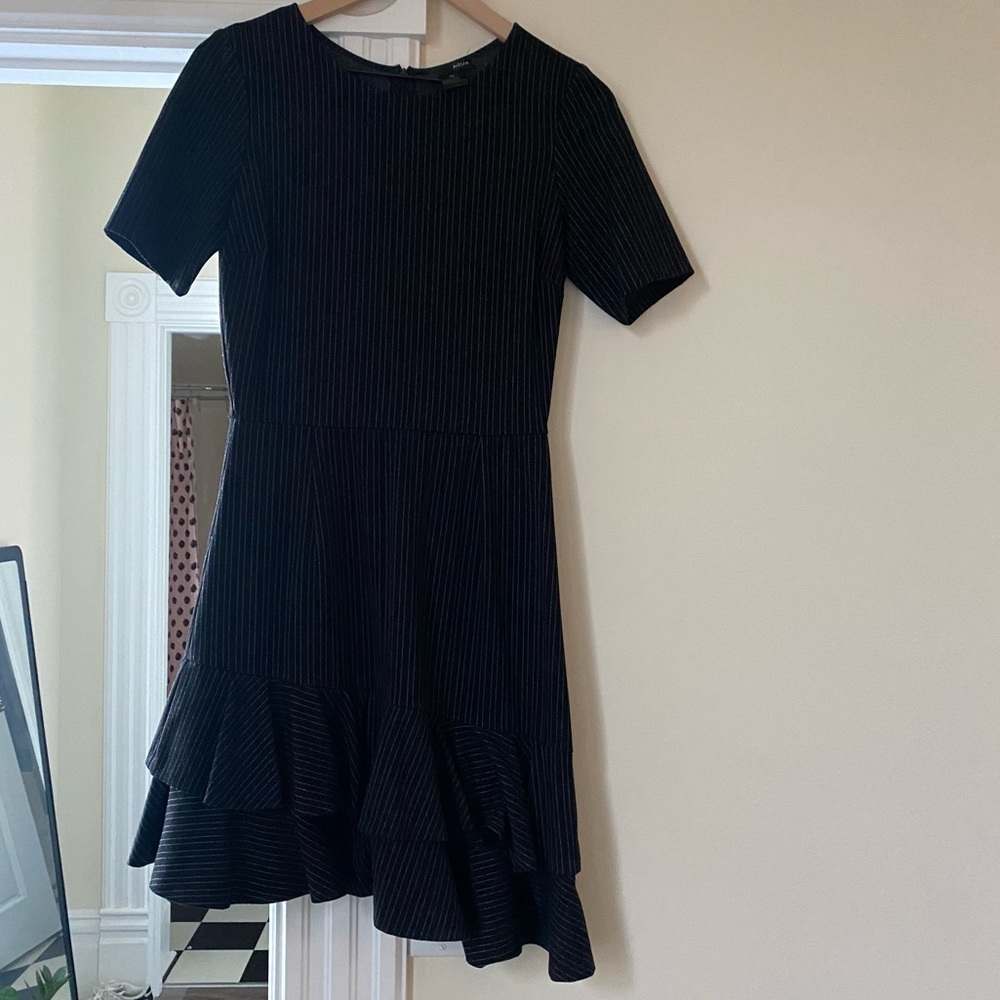 AQUA black pinstripe dress with ruffle hem